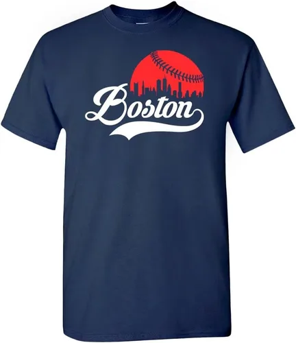 Xtreme Apparrel Cityscape Skyline - Camiseta para hombre para fanáticos del béisbol Boston - Camisa azul marino