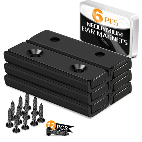 Miniatura 15 de TRYMAG Imanes rectangulares de neodimio de 80 libras, 2.362 x 0.531 x 0.197 in, barra negra fuerte con agujero avellanado y cápsula de acero, imanes