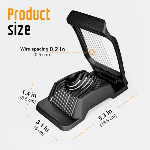 Miniatura 5 de Cortador de huevos para huevos duros, alambre de acero inoxidable, cortador de huevos de aluminio resistente multiusos para huevos, ensaladas, Negro