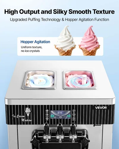 Miniatura 3 de VEVOR Máquina de helados comercial, rendimiento de 20-28 L/H, 2200 W 3 sabores para encimera de helado suave con 2 tolvas de 6 L y agitación