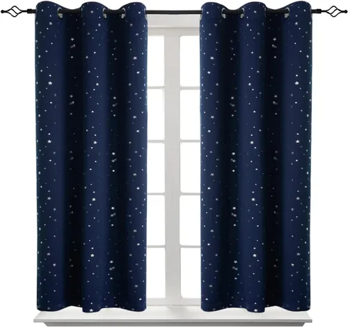 Miniatura 86 de BGment Cortinas opacas para dormitorio infantil, con aislamiento térmico, con ojales, estampado de estrellas plateadas, cortinas para oscurecer