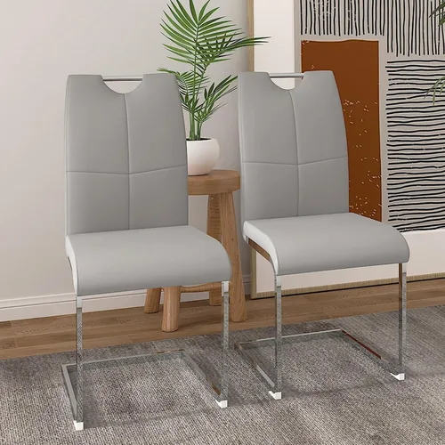 Miniatura 21 de Juego de 2 sillas de comedor, modernas sillas de comedor de piel sintética con respaldo alto, patas de metal, sillas tapizadas modernas para cocina