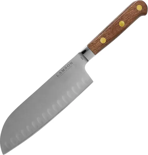Miniatura 7 de Lamson Cuchillo Santoku de mango de fuego forjado Premier de 7 "con borde Kullenschliff (festoneado)