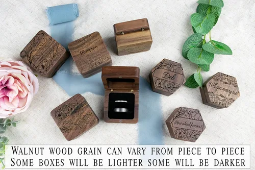 Miniatura 2 de Caja del anillo de boda, Caja de anillo personalizada, Caja del portador del anillo, Cajas del anillo de boda para la ceremonia Señor y la Sra. Caja