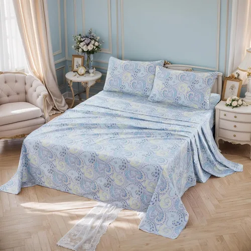 Miniatura 3 de Brandream Juego de sábanas tamaño King con estampado floral lujoso estilo bohemio con medallón azul y estampado de cachemira, colección de ropa