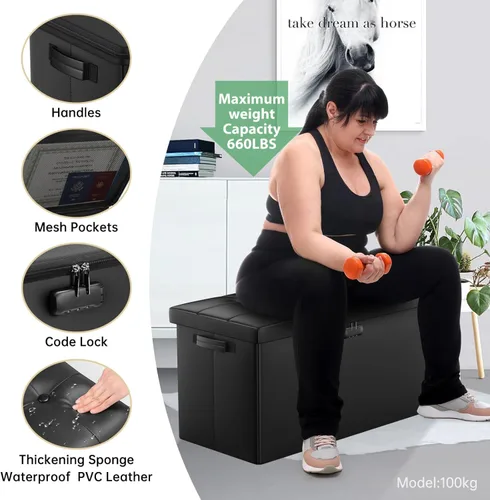 Miniatura 6 de DocSafe Banco otomano de almacenamiento con cerradura, banco plegable ignífugo de 30 pulgadas, reposapiés taburete, baúl de almacenamiento seguro