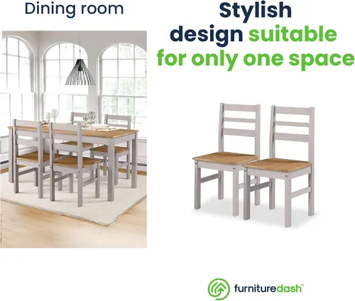 Miniatura 5 de Furniture Dash Silla de comedor de madera maciza, juego de 2, silla de cocina sin brazos de granja con respaldo de escalera, ideal para sala