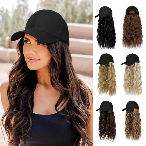 Miniatura 10 de Peluca de gorra de béisbol para mujer, gorra de béisbol con extensiones de cabello, gorra ajustable adjunta de 15 pulgadas, peluca sintética corta