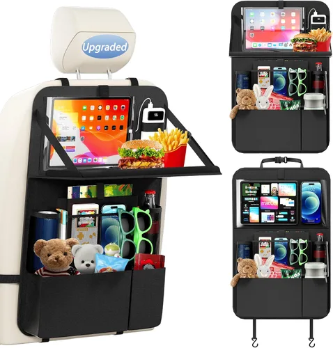 KaiCross Organizador de asiento trasero de automóvil con bandeja plegable mejorada, organizador de asiento de automóvil para niños, accesorios de