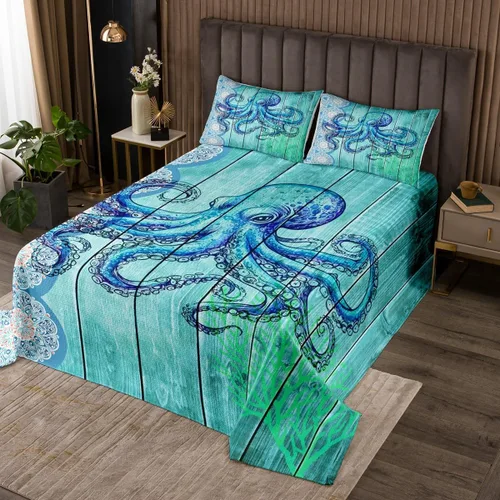 Miniatura 11 de Erosebridal Juego de colcha náutica, juego de edredón de lancha de vela, faro, acuarela con temática oceánica, juego de ropa de cama de verano