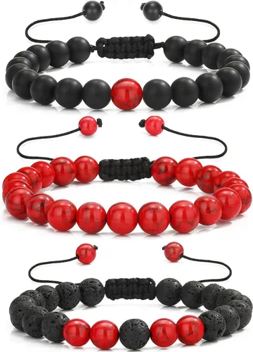 Miniatura 11 de CNLQ - Pulseras de larga distancia para parejas, regalo a juego, ágata mate de 0.315 in, cuentas de piedra (rojo elástico)