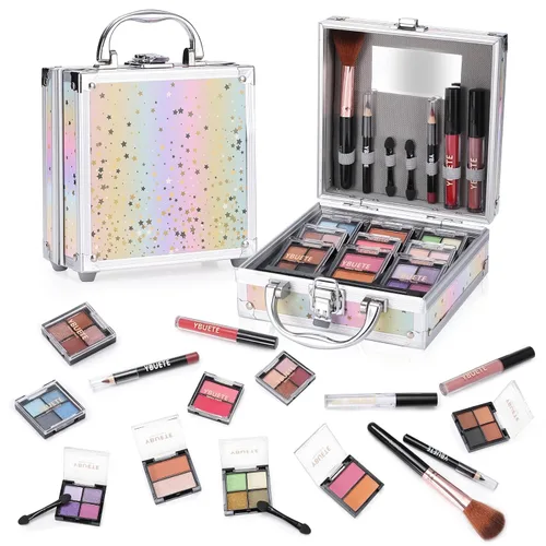 YBUETE Juego de maquillaje para principiantes para adolescentes, niñas, mujeres, regalo de maquillaje para ella, kit de maquillaje con estuche de