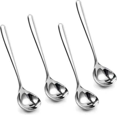 IMEEA Cucharón de acero inoxidable de 8 pulgadas con mango largo, cucharón pequeño para salsa, aderezo y coberturas, juego de 4