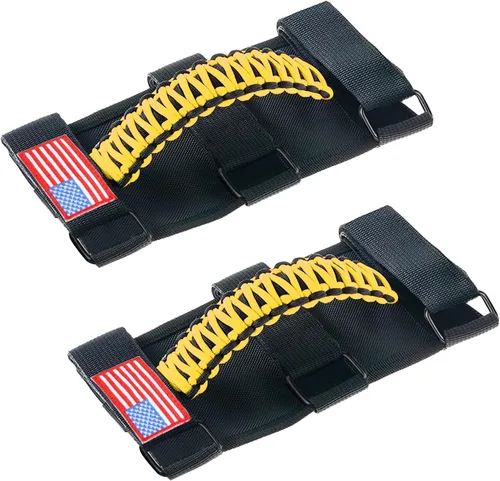 Miniatura 35 de Savadicar Paquete de 4 Asas de Agarre de Barra Enrollable Compatible con 1955-2023 Jeep Wrangler CJ YJ TJ JK JL 4XE & Gladiator JT, Soporte de Negro