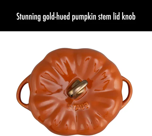 Miniatura 10 de STAUB Calabaza Pequeña de Cerámica de 0.75 cuartos, Segura para Horno y Estufa hasta 572°F, Plato de Calabaza, Horneado Color Naranja Caramelo