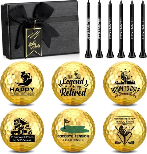 Arrowbash Pelotas de golf de jubilación con camisetas y caja de regalo, regalos divertidos de jubilación para papá, compañeros de trabajo, golfistas