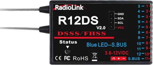 Radiolink R12DS 2.4GHz RC Receptor 12 canales SBUS/PWM Control de largo alcance para avión, avión drone Jet RC Transmisor AT10II/AT10/AT9S