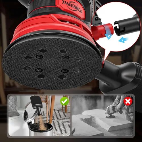 Miniatura 6 de Lijadora orbital inalámbrica compatible con Milwaukee 18V, lijadora orbital eléctrica con motor sin escobillas de 12000 RPM, lijadora de velocidad
