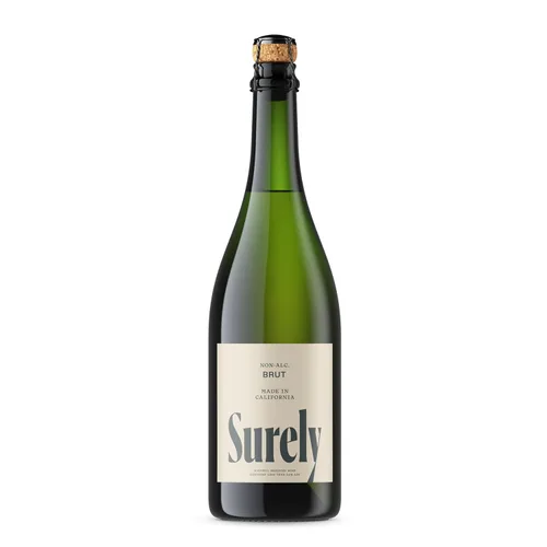 Surely Champán sin alcohol, bruto seco de California desalcoholizado, 0.21 oz de azúcar, 45 calorías, sin gluten, 25.4 fl oz (25 onzas)