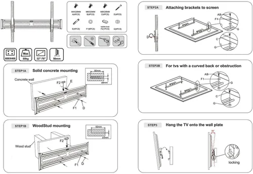 Miniatura 8 de NTQinParts Soporte de pared plano para TV giratorio de 10° con inclinación de 10° para Hisense 32H4F 32", 40H4F 40", 43H4F 43" H4 Series LED Smart TV