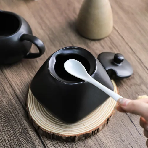 Miniatura 6 de Black Simple - Juego de café de cerámica, jarra de crema y azucarero
