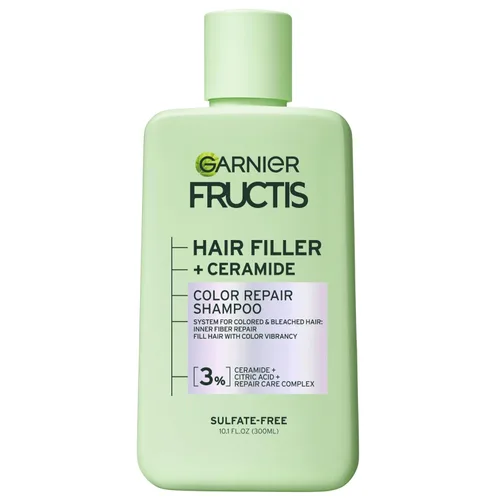 Garnier Fructis Hair Filler Champú reparador de color con ceramida, champú suavizante y sin sulfatos para cabello teñido y decolorado, 10.1 onzas