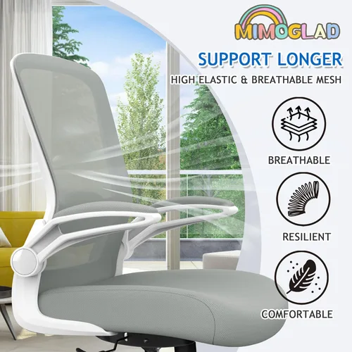 Miniatura 4 de Mimoglad Silla de oficina ergonómica de malla con respaldo alto, soporte lumbar ajustable, cojín de asiento grueso (moderno, gris luna)