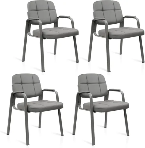 Miniatura 10 de CLATINA Silla de cuero para invitados de oficina, silla de recepción sin ruedas con reposabrazos y soporte de madera, sillón de escritorio