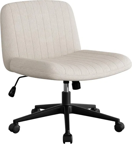 SUNLEI Silla de oficina con patas cruzadas con ruedas, silla ancha sin brazos para escritorio de tocador, sillas cómodas cruzadas con respaldo,