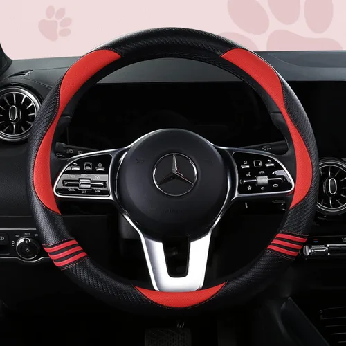 HighnessHwoo Fundas acolchadas para volante de automóvil para mujer, de fibra de carbono, de piel sintética, accesorios interiores para vehículos,
