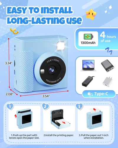 Miniatura 7 de TIATUA Cámara de Impresión Instantánea para Niños, Regalos de Navidad y Cumpleaños para Niñas y Niños, Cámara Digital de Video HD 1080P para Niños