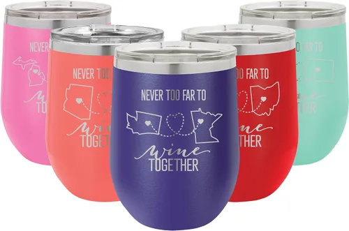 Miniatura 9 de Never Too Far To Wine Together - Copa de vino personalizable de 15 onzas sin tallo para regalos de amistad a larga distancia, regalos personalizados