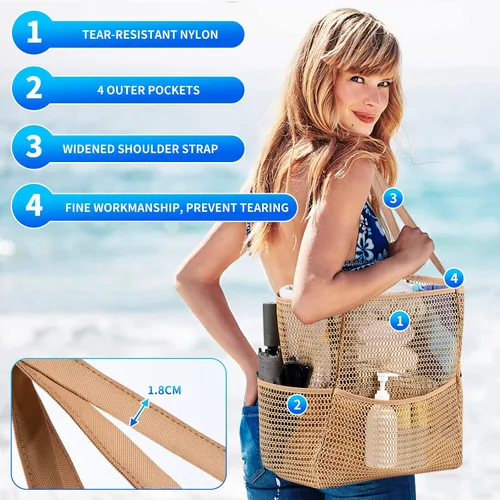 Miniatura 6 de Bolsa de playa de malla, bolsa de hombro extragrande para mujer, bolsa de piscina para compras, viajes y vacaciones