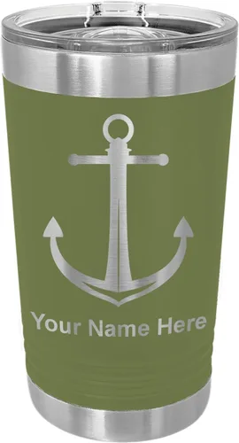 Miniatura 6 de LaserGram Vaso de pinta aislado al vacío de 16 onzas, ancla de barco, grabado personalizado incluido (negro)