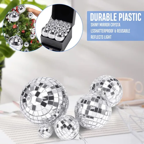 Miniatura 4 de Paquete de 30 bolas de discoteca de espejo, decoraciones de mini bola de discoteca, adornos de bola de espejo reflectantes, pequeñas bolas