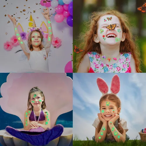 Miniatura 3 de Sinmoe 400 piezas de tatuajes temporales que brillan para niños, impermeable, luminosa, tatuaje de dibujos animados, tatuaje de unicornio