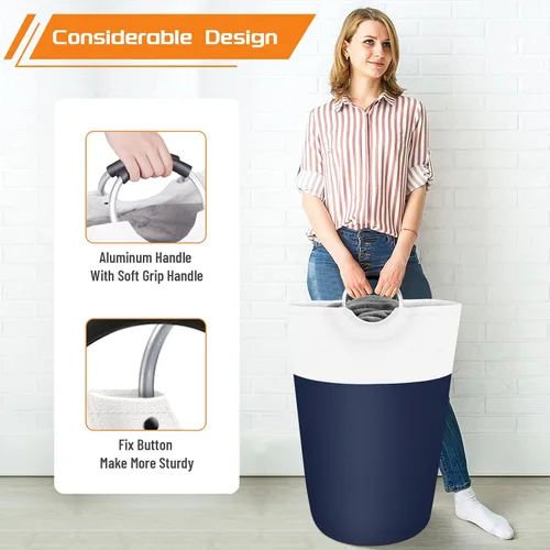Miniatura 5 de BlissTotes - Cesta de lavandería de 90L, cesta de lavandería independiente, cesta de ropa sucia plegable, tela impermeable con asas de aluminio Azul