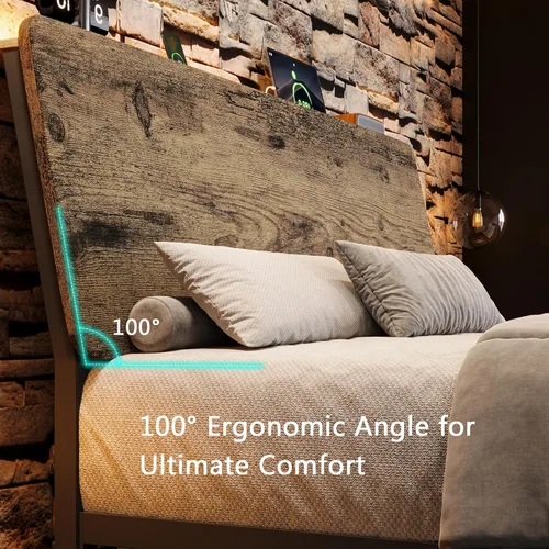 Miniatura 4 de Einhomn Base de cama Queen con cabecera de almacenamiento ergonómico, marco de cama LED con estación de carga, almacenamiento debajo de la cama