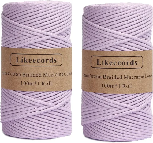Miniatura 26 de Cordón de Algodón Trenzado 3mm x 109 yardas - Cuerda de Macramé Colorida para Manualidades, Ganchos, Colgantes de Pared - 100% Algodón Natural
