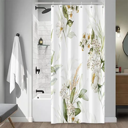 Miniatura 40 de Cortinas de ducha botánicas verdes de 36 x 72 pulgadas, hojas de eucalipto naturales de primavera para minimalismo moderno, decoración de baño, tela