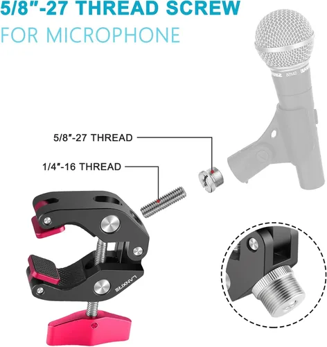 Miniatura 2 de Soporte de micrófono Super Clamp con tornillo de 1/4 a 5/8 pulgadas, compatible con micrófonos o accesorios de fotografía, carga máxima de 4.4