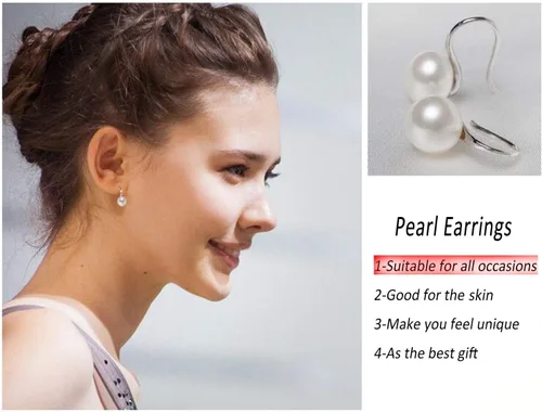 Miniatura 4 de Aretes colgantes de plata de ley 925 seleccionados a mano AAA+ de 7.5 a 0.315 in con perlas cultivadas de agua dulce blancas para mujer