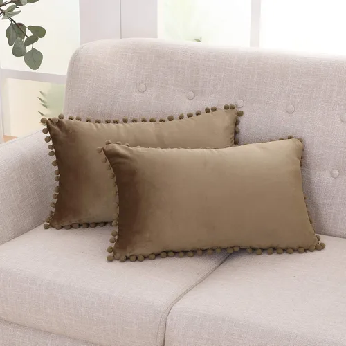 Miniatura 65 de Deconovo Juego de 2 fundas de almohada de terciopelo, 26 x 26 pulgadas, color azul, suaves pompones cuadrados con funda de cremallera oculta
