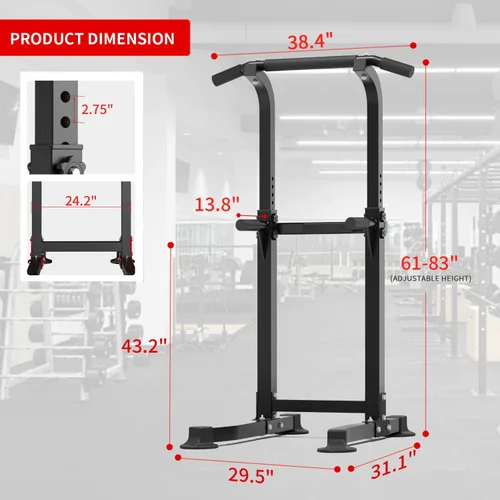 Miniatura 7 de ZENOVA Pull Up Bar Dip Bar Squat Rack Workout Dip Station Height Adjustable Free Standing Chin Up Bar Negro