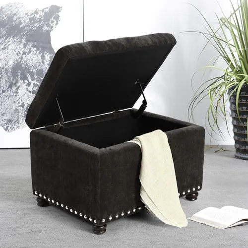 Miniatura 4 de Homebeez Banco otomano de almacenamiento copetudo, taburete de terciopelo con parte superior elevadora y ribete de cabeza de clavo (gris oscuro)