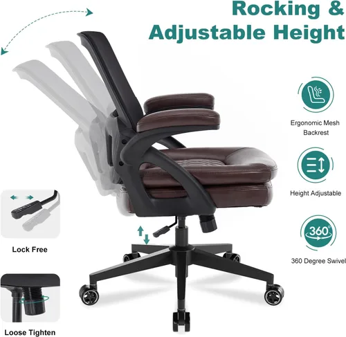Miniatura 5 de Silla de oficina grande y alta, silla de escritorio ergonómica de malla de 500 libras con reposabrazos abatibles, asiento ancho de tamaño grande