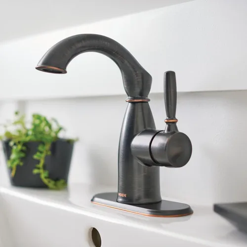 Miniatura 8 de Moen Sarona Bronce Mediterráneo de un solo mango y un solo agujero grifo de lavabo de baño rústico de estilo granja con placa de cubierta opcional