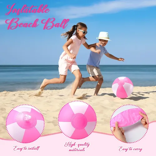 Miniatura 3 de Lunmon 24 bolas de playa inflables de 12 pulgadas, bolas de playa rosas y blancas de PVC, juguetes de agua para niños, regalos de fiesta