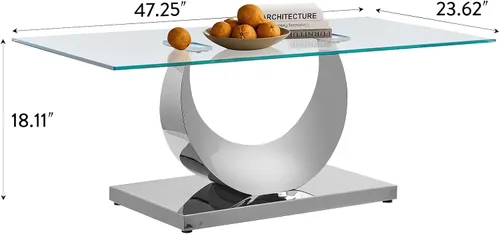 Miniatura 152 de Mesa de centro de cristal de lujo, mesa de centro de sofá de 47 pulgadas con marco de acero inoxidable dorado y parte superior de vidrio negro, mesa