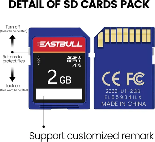 Miniatura 3 de EASTBULL Paquete de 5 tarjetas SD de 2 GB Clase 6 SD U1 V30 SDHC tarjeta de memoria 5 unidades para cámara, video Full HD, con 5 mini fundas